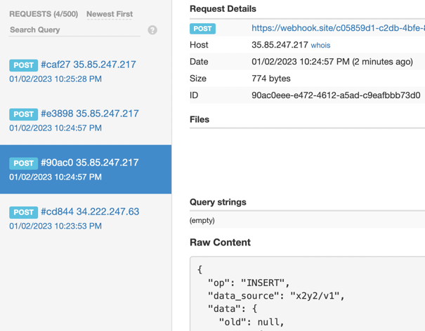 A screenshot of 4 requests with one highlighted to show request details