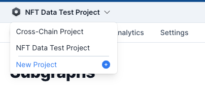 A screenshot of a dropdown menu that shows two available project names. Below that, there is a link to create a new project.